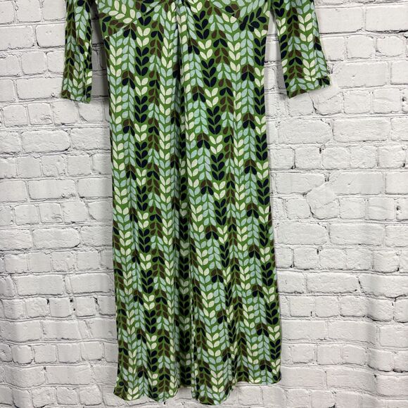 Boden Knit Knot Twist Front Jersey Printed Midi Day Dress Womens 6 Green Multi - Picture 3 of 11